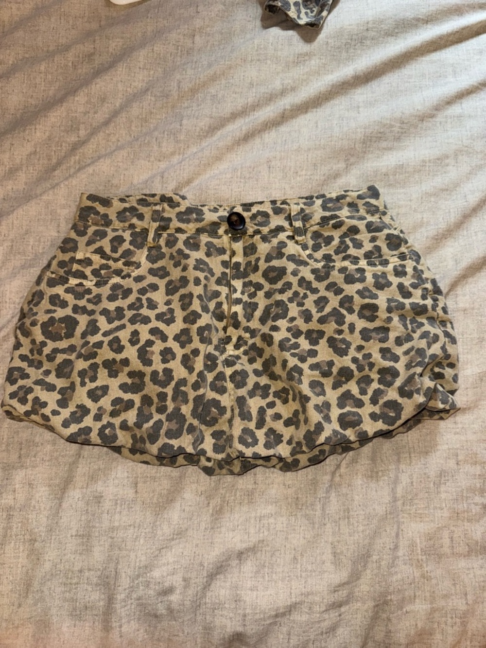 Leopard Print Mini Bubble Skirt - Beige and Black
